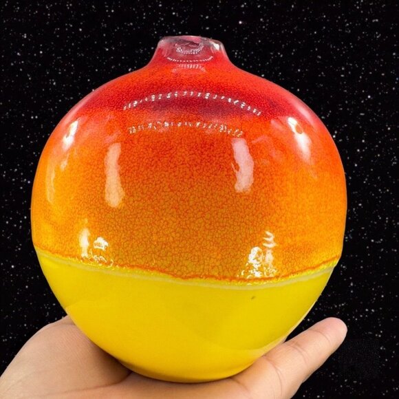 Crate And Barrel Roy Vase Ceramic Lava Glaze Made In Thailand Round Bottom - Picture 10 of 13